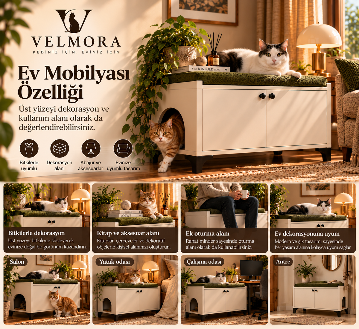 VELMORA Kedi Tuvaleti Mobilyası