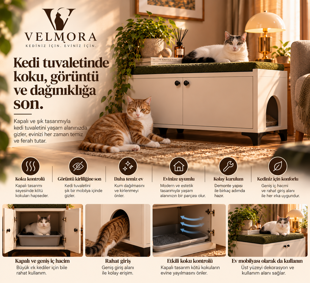 VELMORA Kedi Tuvaleti Mobilyası